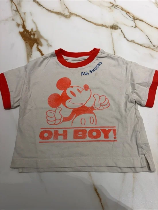 GAP Cream Ringer Tee with Red Mickey Graphic