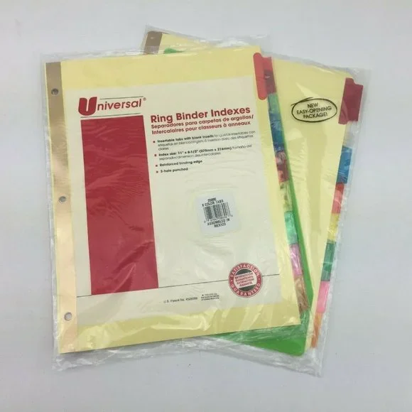 Universal Ring Binder Indexes 8 Colored Tabs Paper Organizers Inserts 8.5