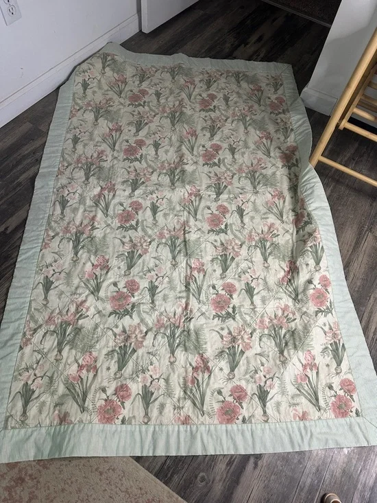Floral Printed Quilted Throw‎ - Pink and Green