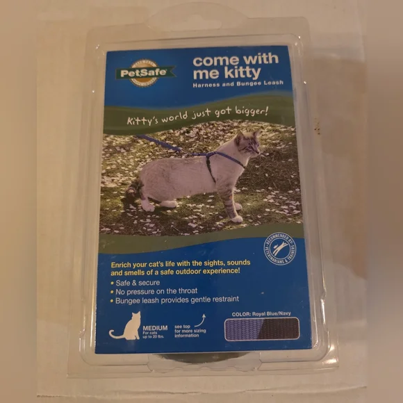PetSafe Come With Me Kitty Cat Harness & Bungee Leash, SZ Medium Royal Blue/Navy