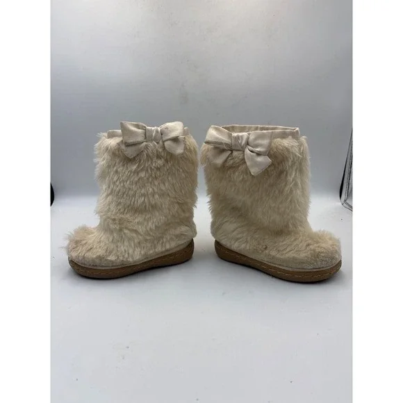 Baby Gap Faux‎ Fur Bow Boots, Size 6 Toddler