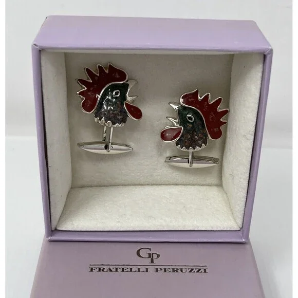 Rooster Cufflinks‎ 925 STERLING SILVER Fratelli Peruzzi Handcrafted in Italy