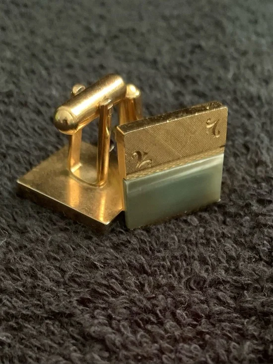 Vintage Gold Tone and Jade Color Rectangular Cufflinks -Classic Men's Accessory