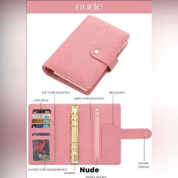 Quilted luxury a6 savings powder pink planner binder agenda journal organizer