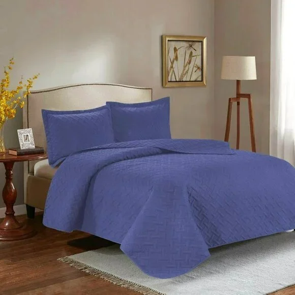 3PC Quilt Bedspread Set Oversized Queen Blue Coral