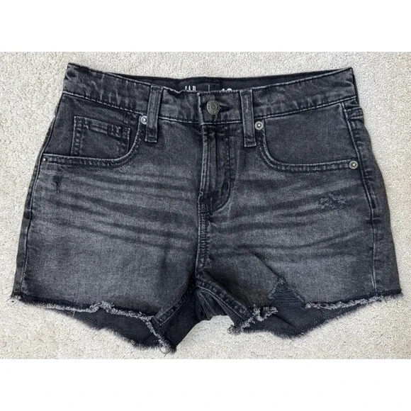 Gap Girls 12 Black Distressed Jean Shorts