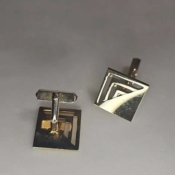 Swank Goldtone Geometric Cufflinks