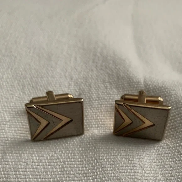 Vintage Two Toned Rectangular Cufflinks Made in The USA