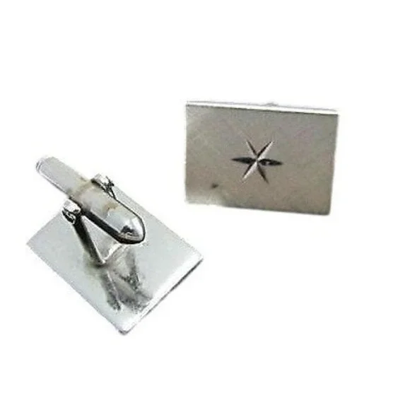 Vintage Elegant Classy Silver Plated Cufflinks Etched‎ Stars Men's Jewelry