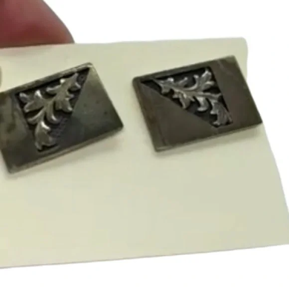 VINTAGE CUFF LINKS STAMPED “STERLING” SILVER WESTERN FOLIAGE DESIGN