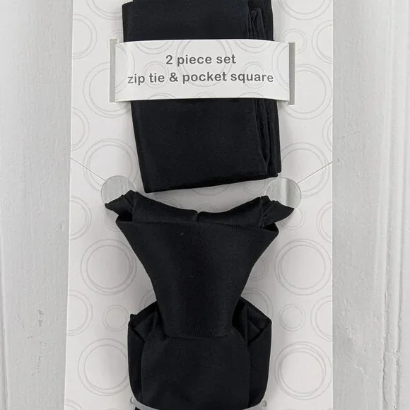 Wonder Nation 2 Piece Set Black Zip Tie & Pocket Square Kids Ages 3+ New