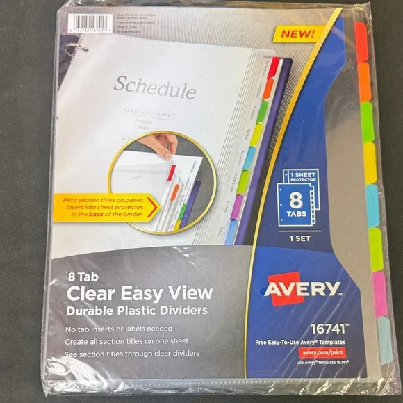 Avery 8 Tab Multicolor Durable Plastic Dividers