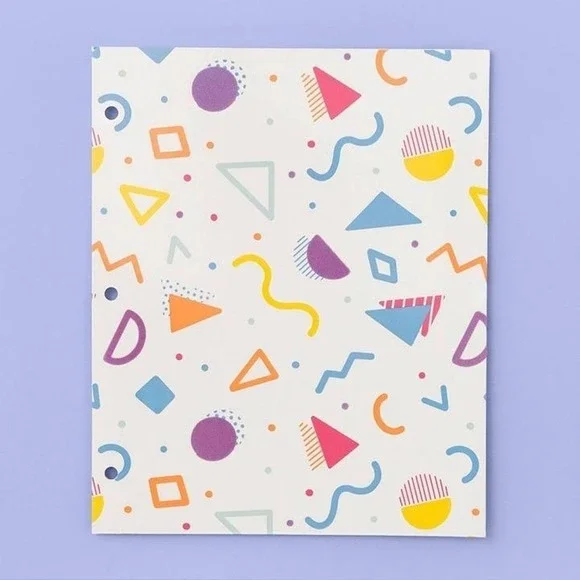 2 Pack of 2 Pocket Folders with Flocked Texture Geometric 80s Print and Friends