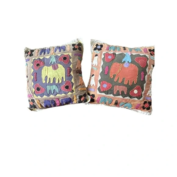 Handmade Indian Elephant Batik Pillow 16