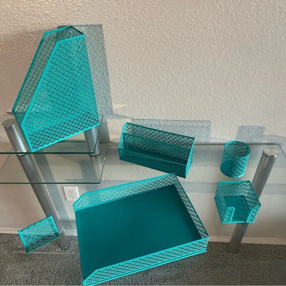 BLU MONACO 6 piece dark teal desk organizer set - teal color desk accessories