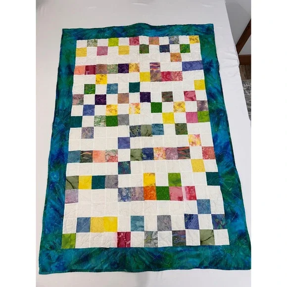 Handmade Batik Patchwork Quilt Multi 51x35 Heart Stitch Tie Dye | Cottagecore‎