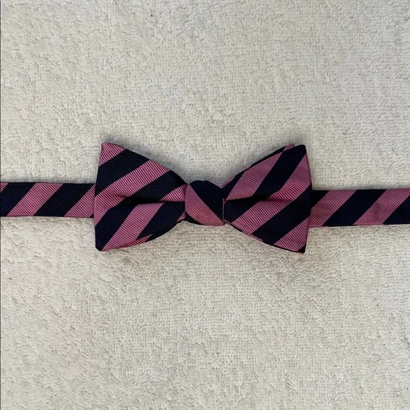 Stylish Boys Pink and Navy Striped Bow Tie, Adjustable Sizing (14 1/2 - 20)