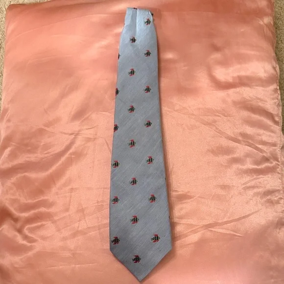 Talbots Light Blue Tie with Red, Green & Navy Fish