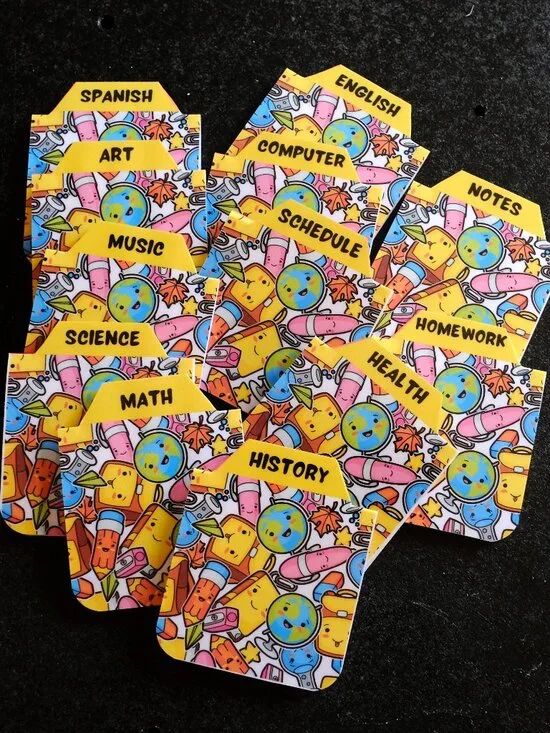 Handmade Magnetic School Subject Tabs, dividers, subject, notebook, gift