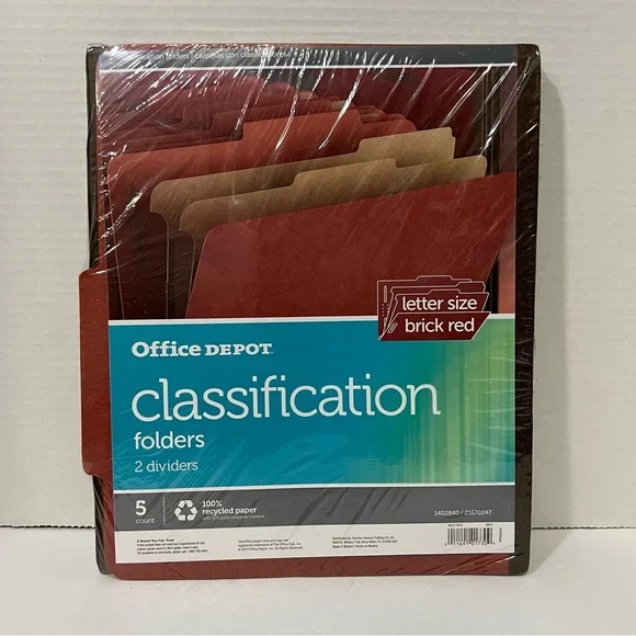 Office Depot Brand Letter Size 2 Divider Red Classification Folders, 5 Count