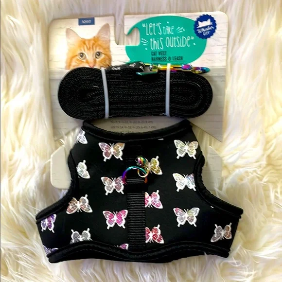 🐈‍⬛🐕‍🦺NWT Adjustable Cat or Small Dog Harness and Leash Set Reflective 🦋 Design
