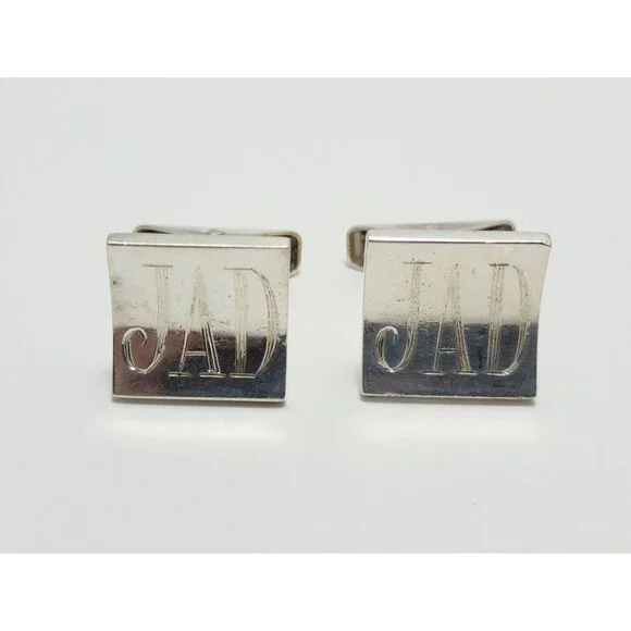 Vintage Rare Allan Adler Sterling Silver Square Modernist Cufflinks w/ Monogram