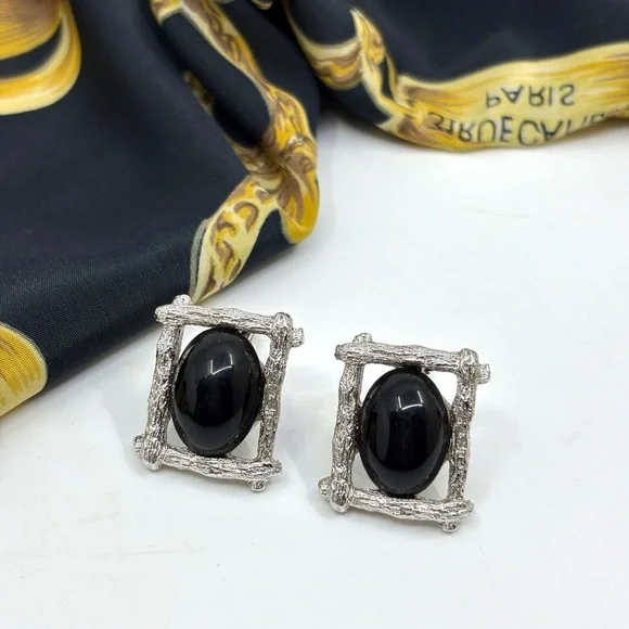 Vintage 70’s silver faux bois and onyx cuff links