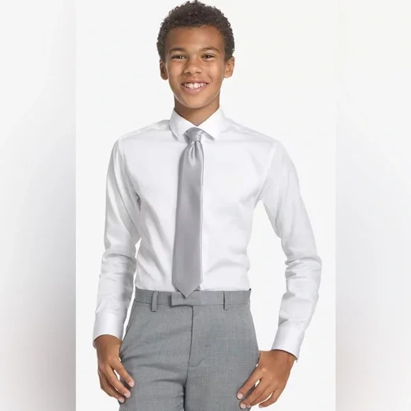 Calvin Klein Boys’ Zipper Tie-Vellum Satin Silver/Light Grey NWT