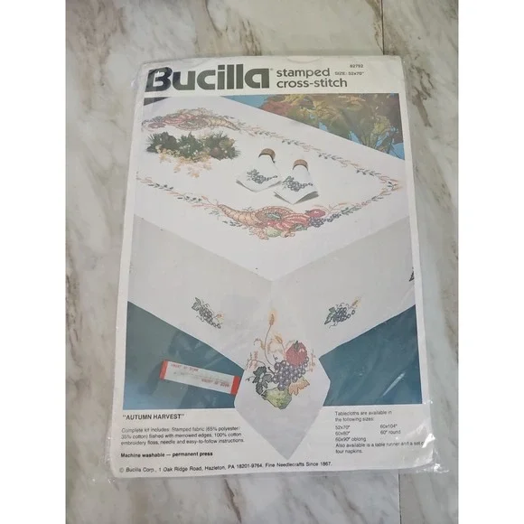 Bucilla Autumn Harvest Stamped Cross Stitch Tablecloth Kit 82792 52 X 70