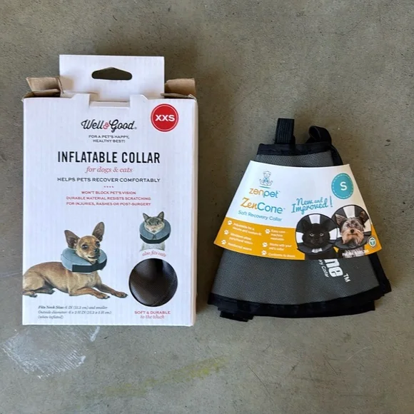 Inflatable collar and zen cone soft recovery collar for cats or dogs