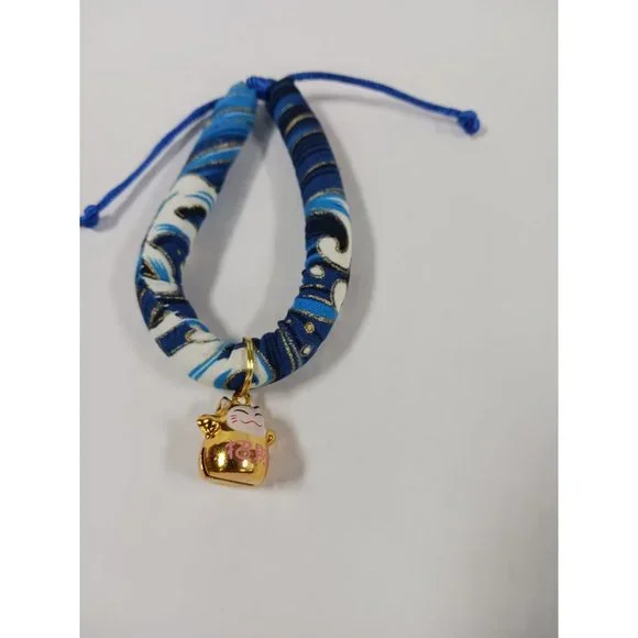 Pet Collar Japanese Style Handmade with Bell Flower Print Adjustable Necklace Co