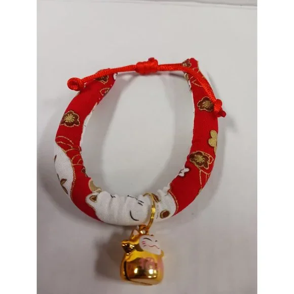Pet Collar Japanese Style Handmade with Bell Flower Print Adjustable Necklace Co