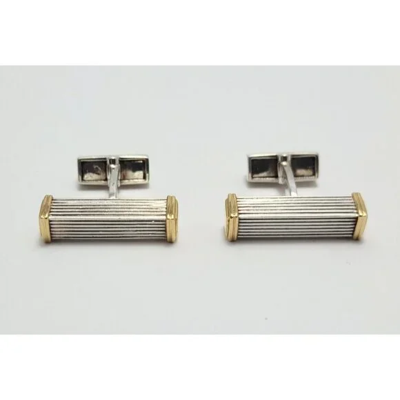 Modern Unique GTP 18K Solid Yellow Gold & 925 Sterling Silver Cufflinks