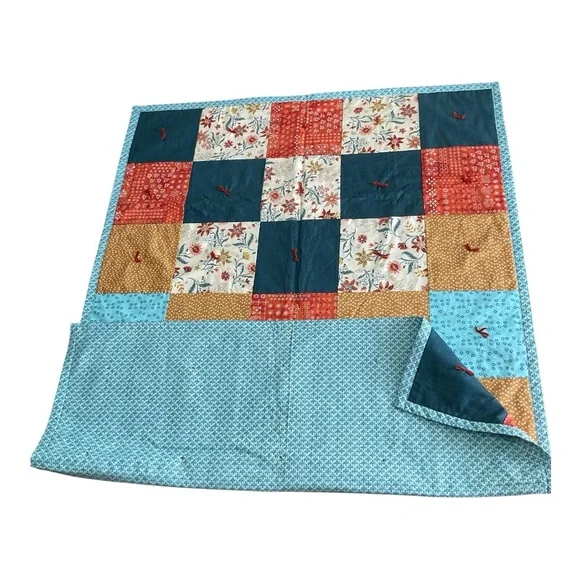 Handmade Quilted Fall Patchwork Baby Quilt Size 56X40-in Folk Art unique