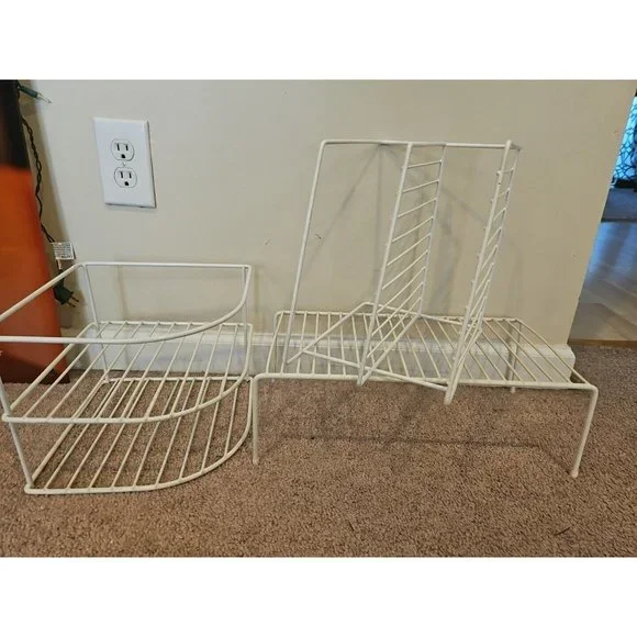 Set of 3 White Wire Frame Desk Paper Folder Organizers, 2 Tier Standing