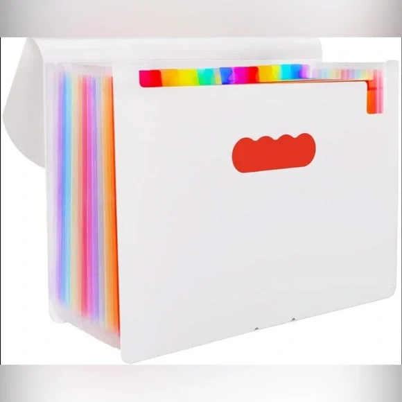 Portable Expanding 12-Pocket White Accordion File Folder Document Organizer NWT