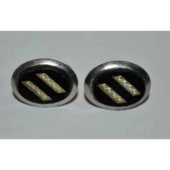 Vintage Oval Black Reflective Classic Men's Cuff Links Rare Art Deco