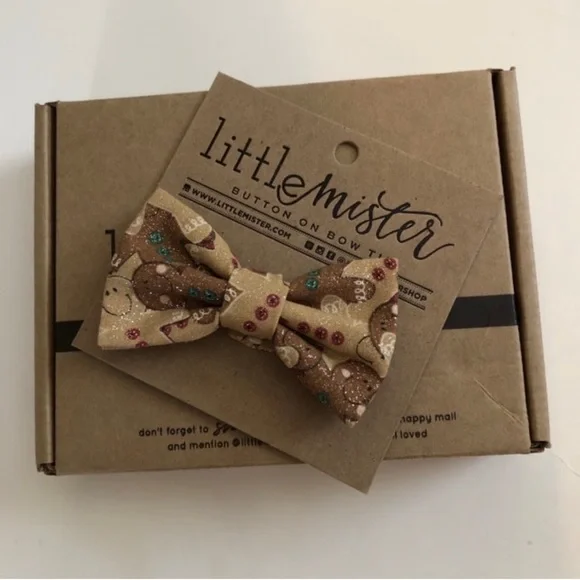 Little Mister Button On Christmas Gingerbread Man Bow Tie