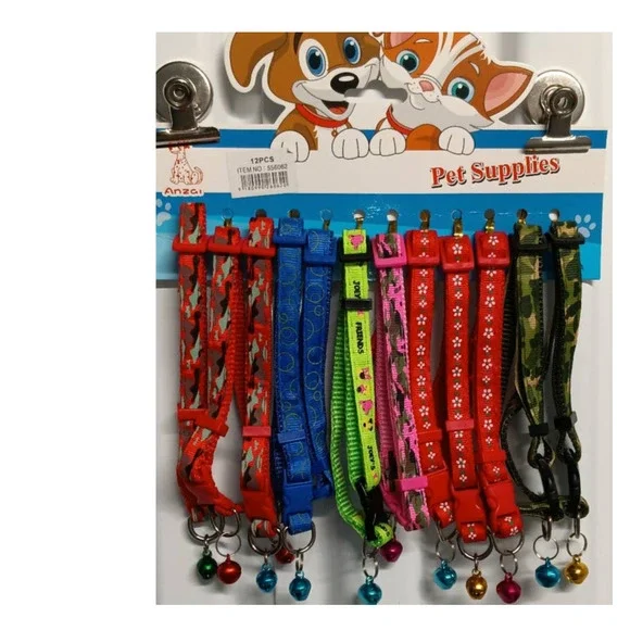 Anzai Pet Supplies 12 Multi print pet collars with clip and bell