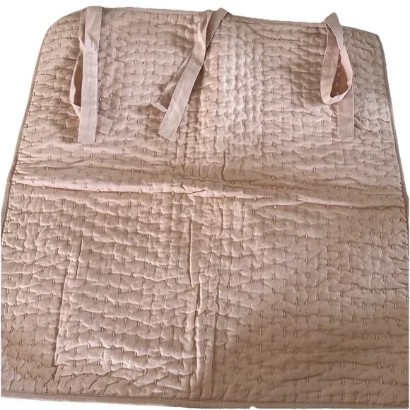Pottery Barn Euro Pick Stitch Quilted Pink Sand Pillow Sham Linen Cotton Tie 36