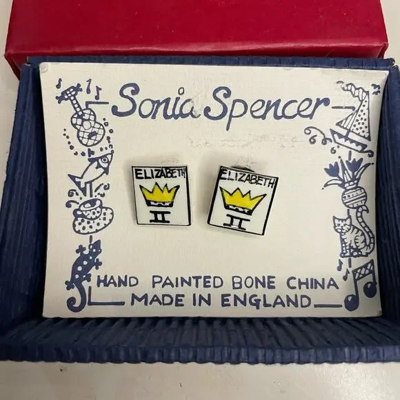 SALE!! Vintage Sonia Spencer Queen Elizabeth II Cufflinks Bone China England NiB