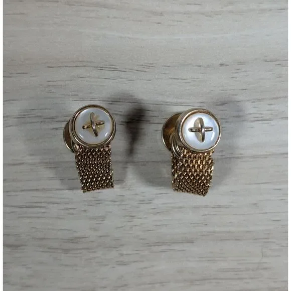 Vintage Swank Gold Tone Mesh Chain Double Sided Cufflinks
