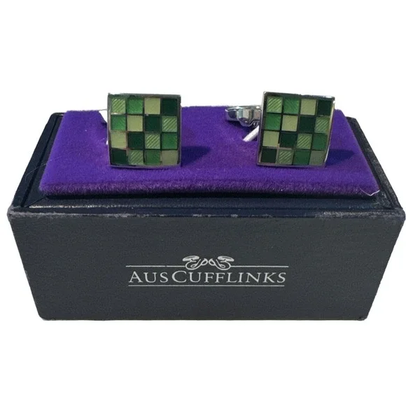 Aus Cufflinks Jade Coral‎ Green Cufflinks Square Pattern W/ Box Fast Shipping
