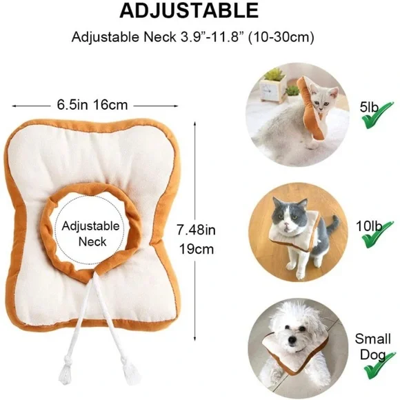 Adjustable Soft Toast Cat Cone Collar 🐱 🍞