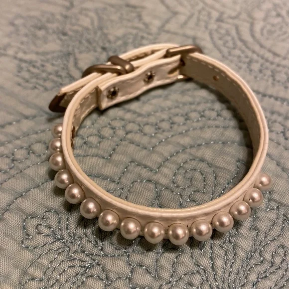 NWOT Pearl & White Leather Cat Collar