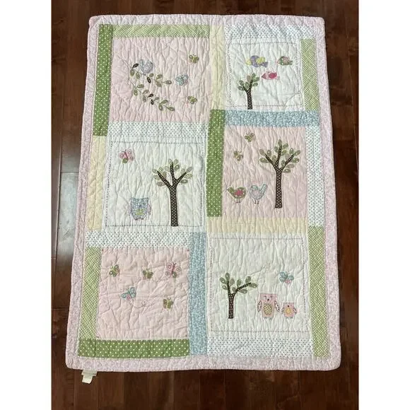 Pottery Barn Kids Quilted‎ Cotton Blanket Comforter Birds Butterflies 48