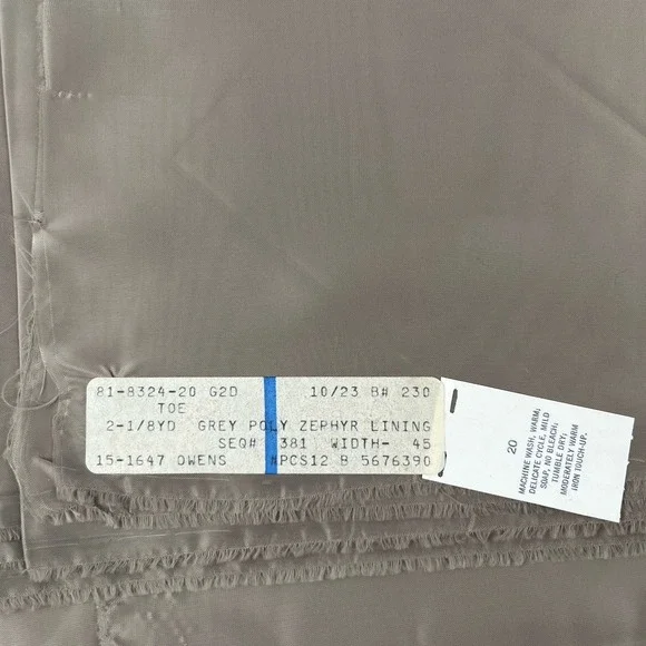 VTG Estate Fabric 1983 Polyester Grey Zephyr Lining‎ 2-1/8 Yards X 45