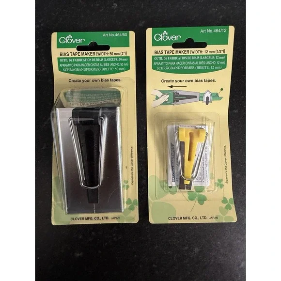 Vintage Clover Bias Tape Maker Lot 2 Japan NOS 12mm 50mm Sewing Quilting