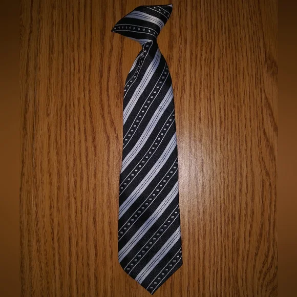 💣2 for$15 Black black and white striped clip-on boys tie - size 2t-4t