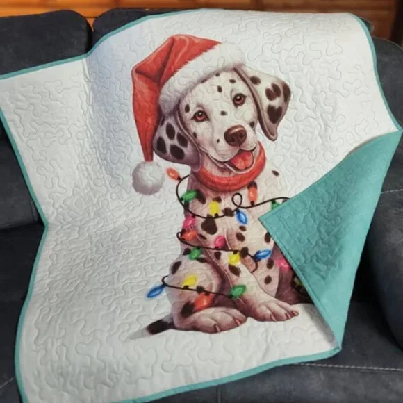 Merry Christmas Dalmatian Dog! New Handmade! Quilted Throw 42